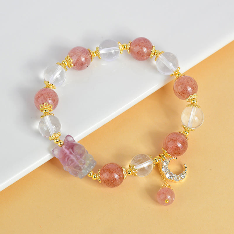 Strawberry Quartz Love & Healing Bracelet with Moon Charm