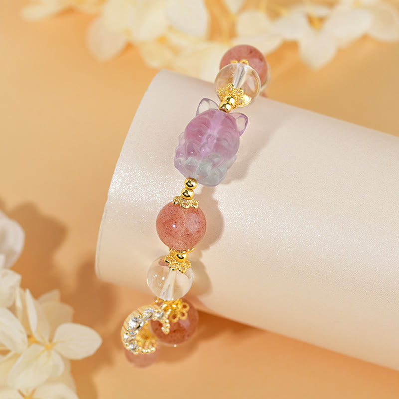 Strawberry Quartz Love & Healing Bracelet with Moon Charm