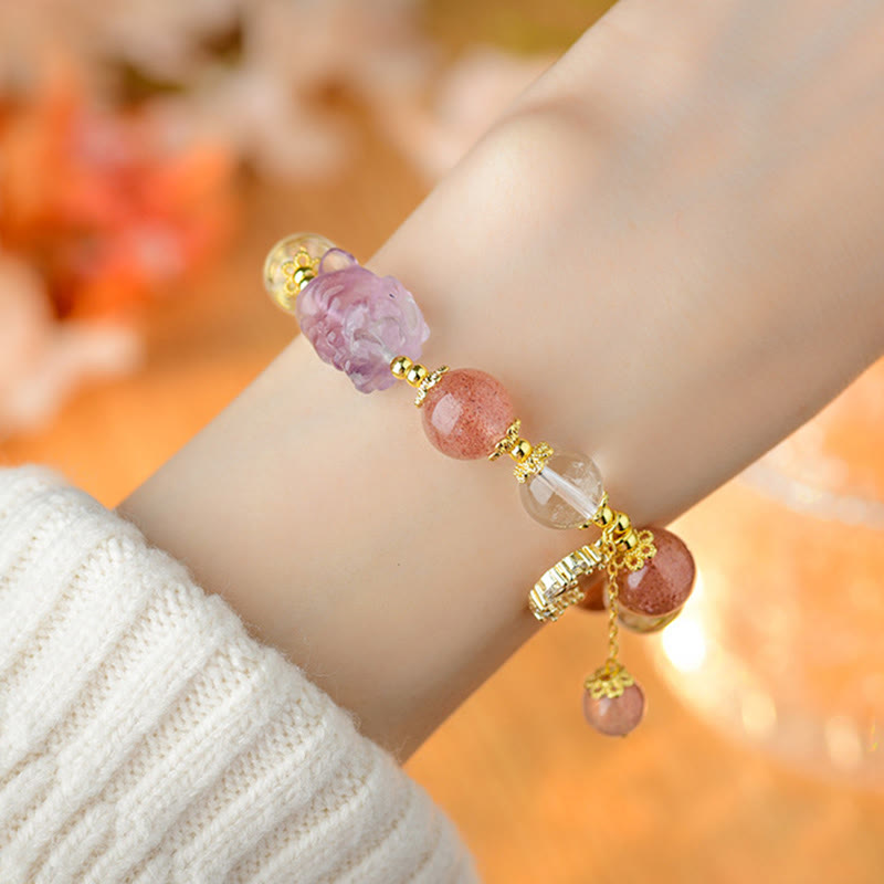 Strawberry Quartz Love & Healing Bracelet with Moon Charm