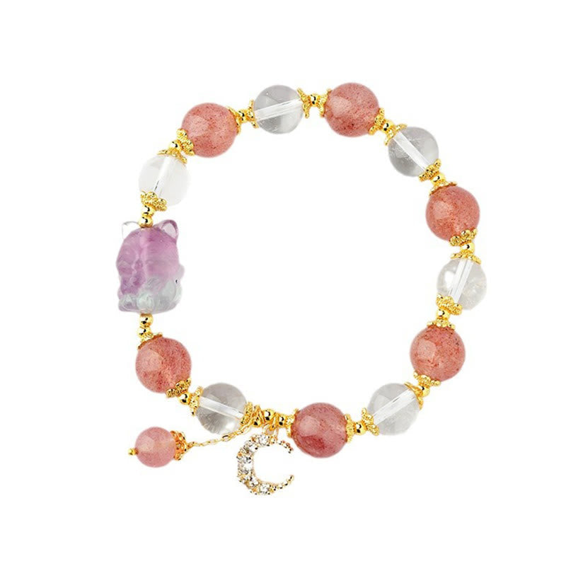 Strawberry Quartz Love & Healing Bracelet with Moon Charm