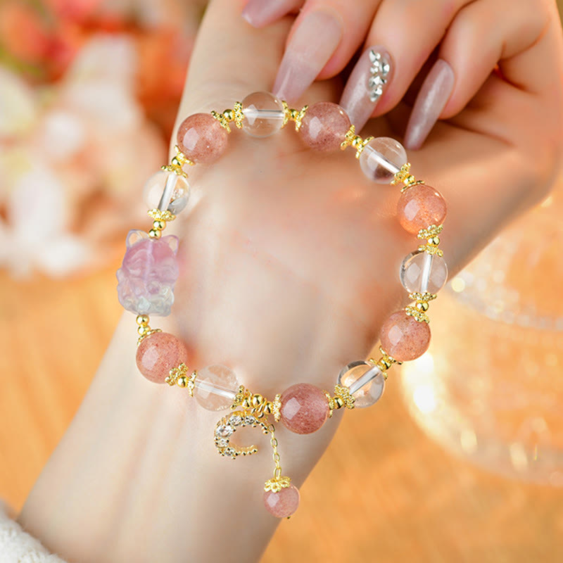 Strawberry Quartz Love & Healing Bracelet with Moon Charm