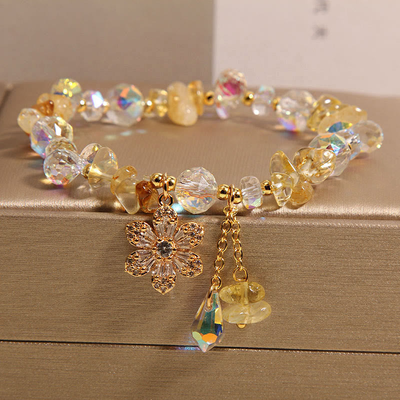 Amethyst-Citrin-Heilarmband mit Zirkon-Blumenanhänger