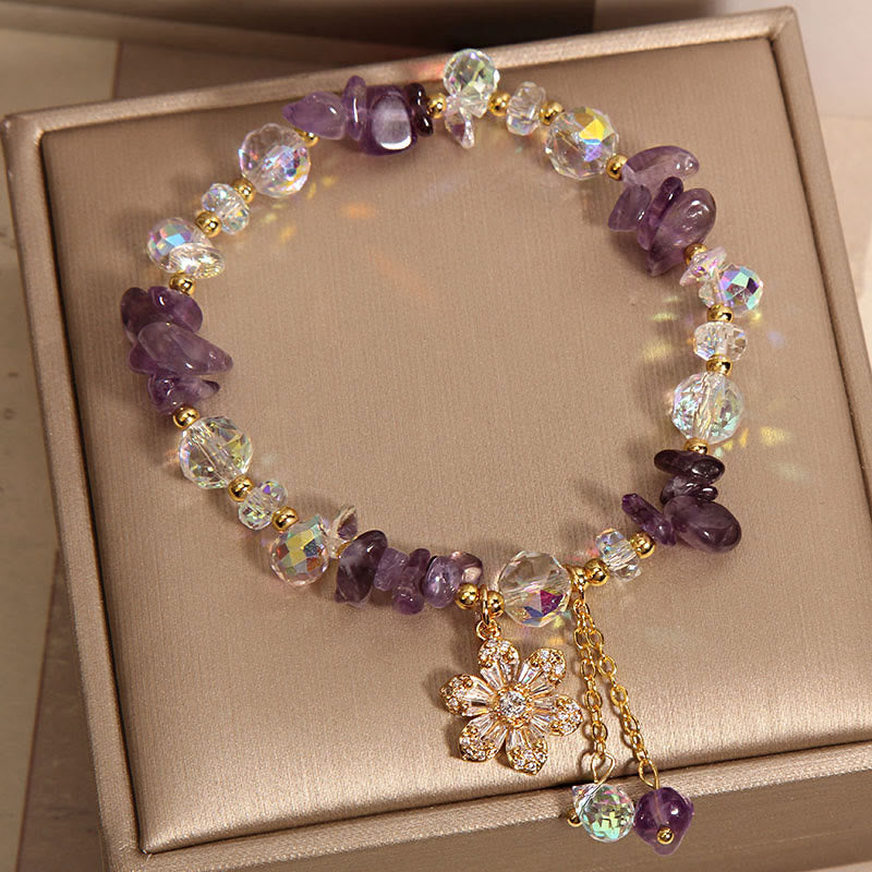Amethyst-Citrin-Heilarmband mit Zirkon-Blumenanhänger