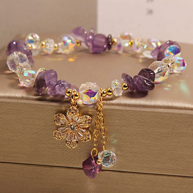 Amethyst-Citrin-Heilarmband mit Zirkon-Blumenanhänger