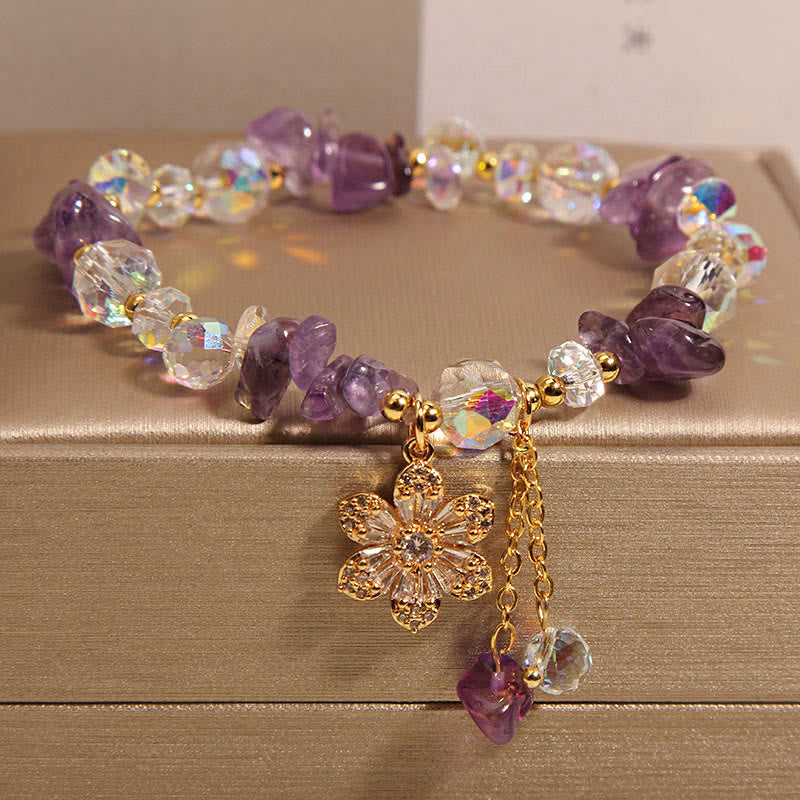 Amethyst-Citrin-Heilarmband mit Zirkon-Blumenanhänger