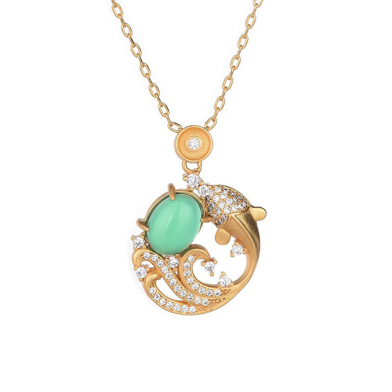 Green Chalcedony Koi Fish Necklace for Strength & Courage