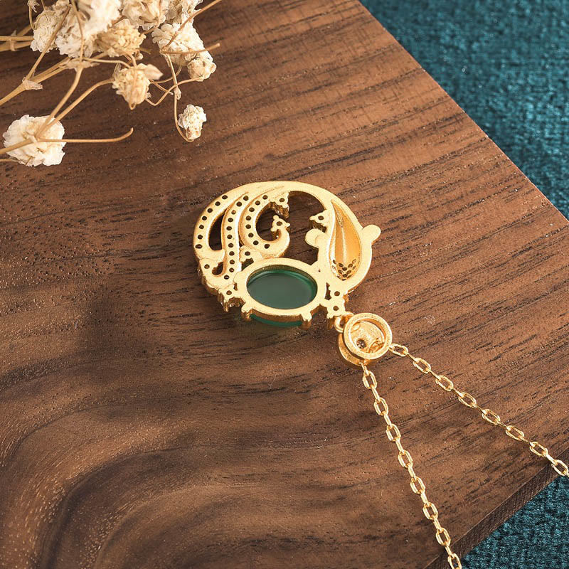 Green Chalcedony Koi Fish Necklace for Strength & Courage