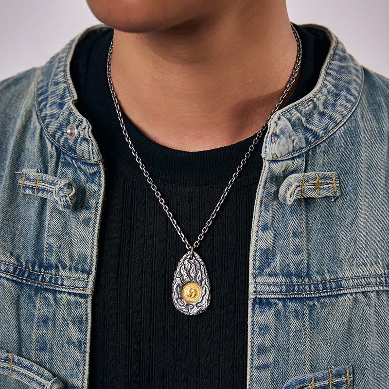 999 Sterling Silver and Gold Yin Yang Necklace for Balance
