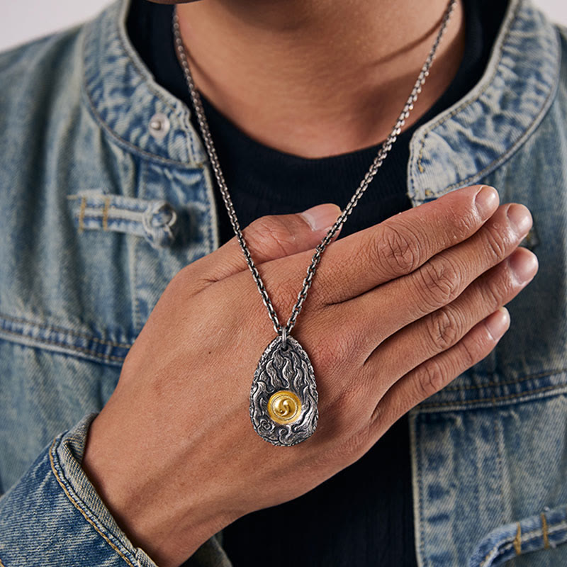 999 Sterling Silver and Gold Yin Yang Necklace for Balance
