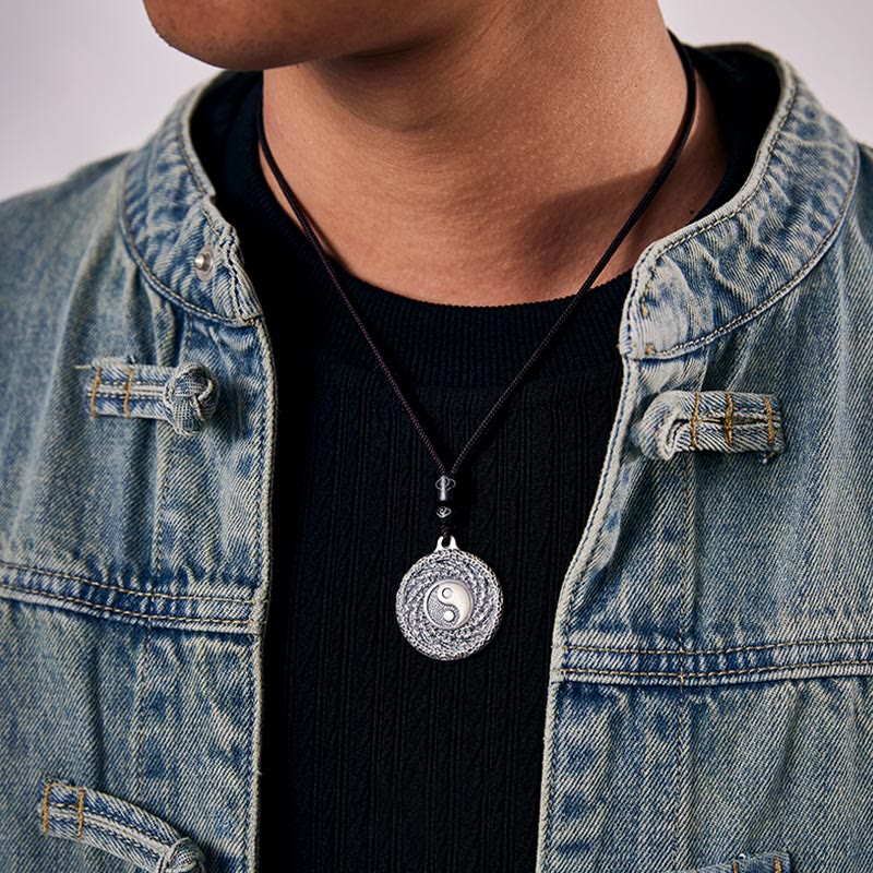 999 Sterling Silver Yin Yang Bagua Necklace for Balance & Protection
