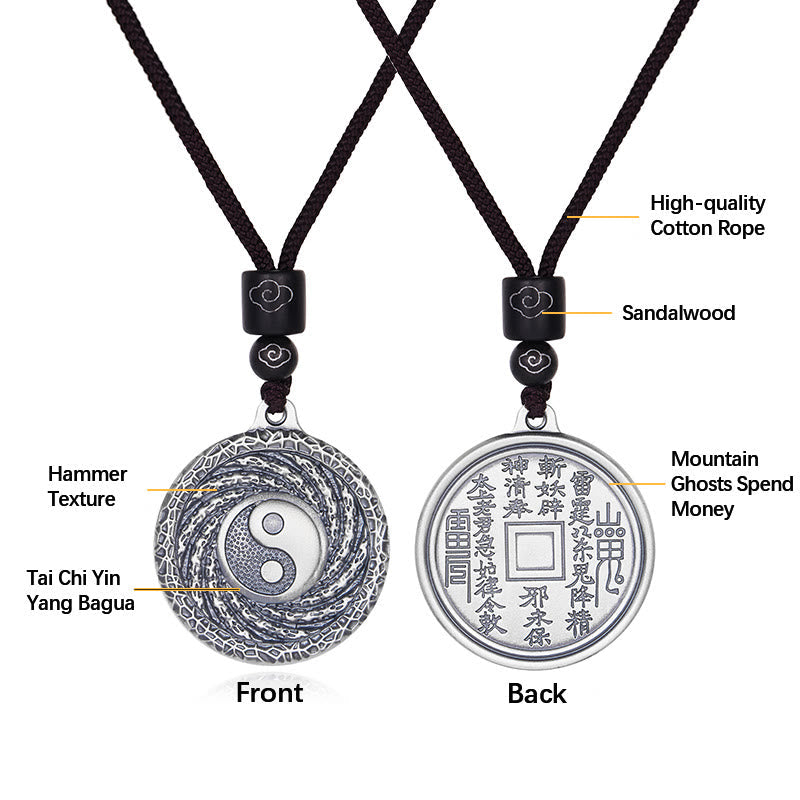999 Sterling Silver Yin Yang Bagua Necklace for Balance & Protection