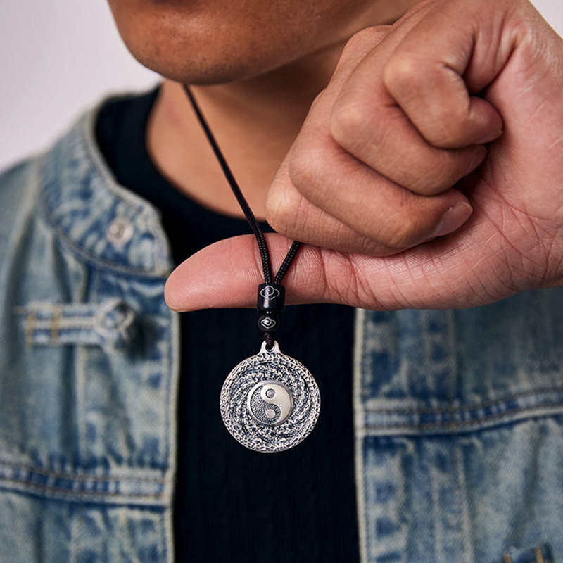 999 Sterling Silver Yin Yang Bagua Necklace for Balance & Protection