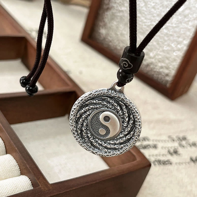 999 Sterling Silver Yin Yang Bagua Necklace for Balance & Protection