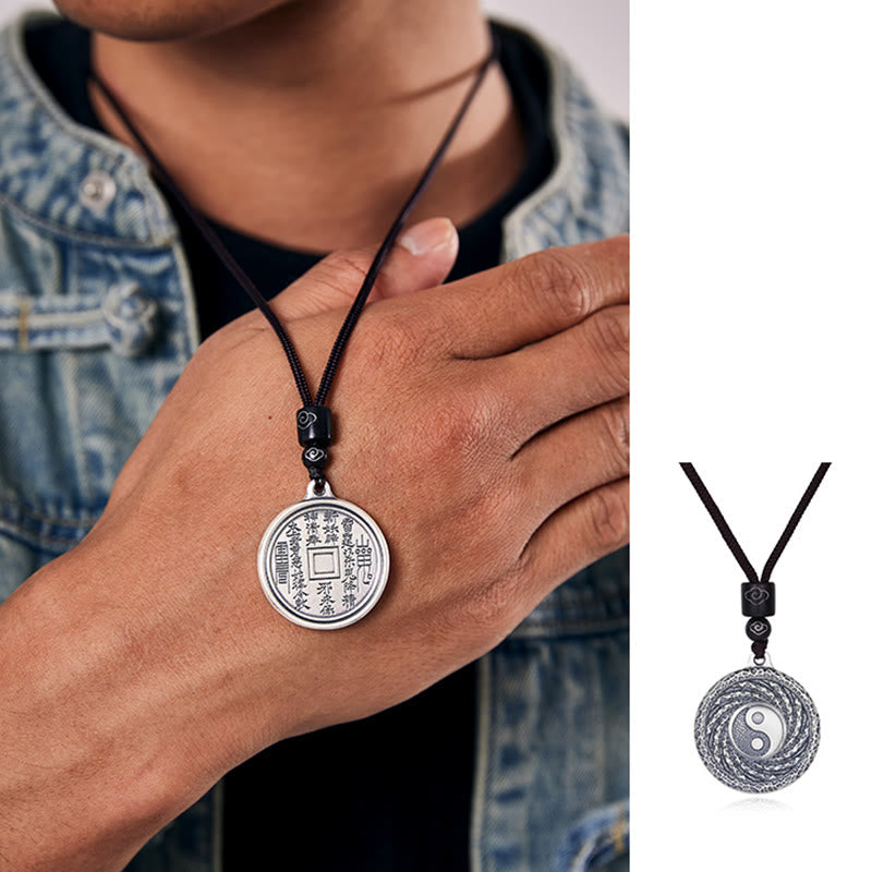 999 Sterling Silver Yin Yang Bagua Necklace for Balance & Protection