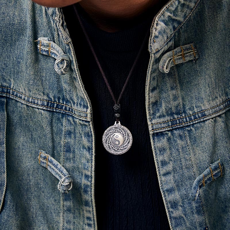 999 Sterling Silver Yin Yang Bagua Necklace for Balance & Protection