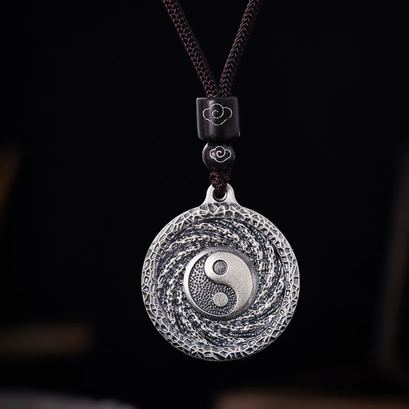 999 Sterling Silver Yin Yang Bagua Necklace for Balance & Protection