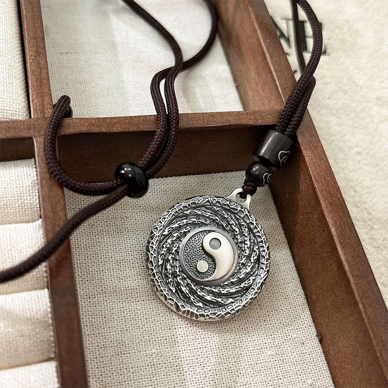 999 Sterling Silver Yin Yang Bagua Necklace for Balance & Protection