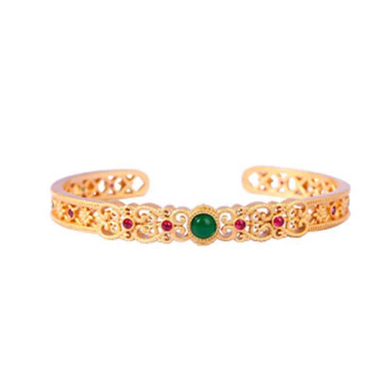 Adjustable Green Chalcedony Copper Strength Cuff Bracelet