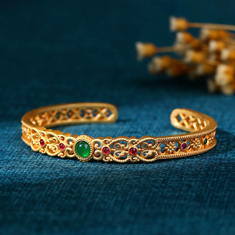 Adjustable Green Chalcedony Copper Strength Cuff Bracelet