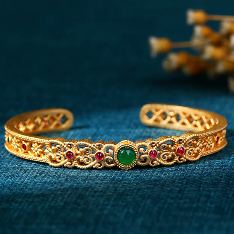Adjustable Green Chalcedony Copper Strength Cuff Bracelet
