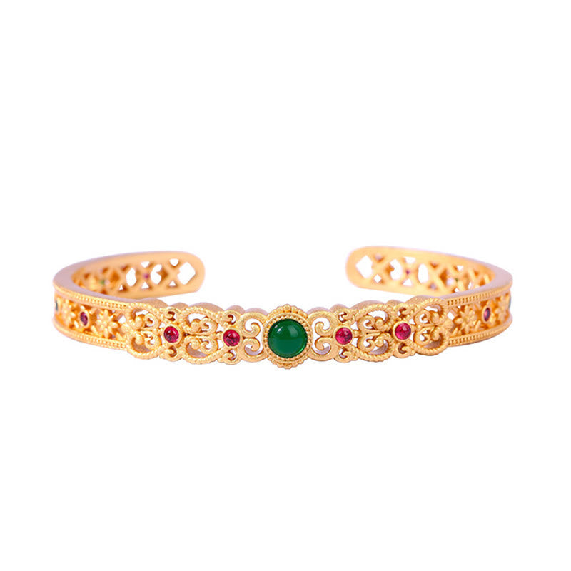 Adjustable Green Chalcedony Copper Strength Cuff Bracelet