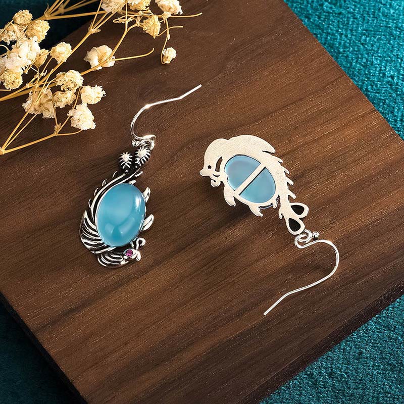 Blue Chalcedony Koi Fish Earrings for Balance & Vitality