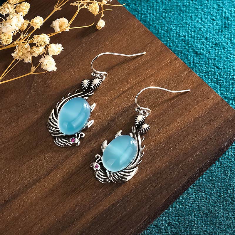 Blue Chalcedony Koi Fish Earrings for Balance & Vitality