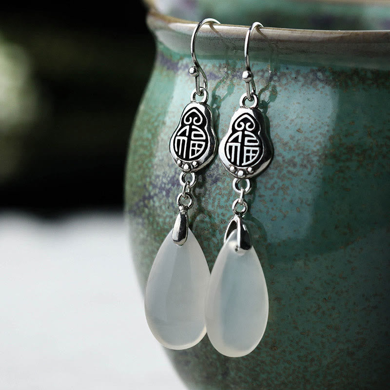 52mm Chalcedony Fu Character Positive Harmony Spiritual Earrings