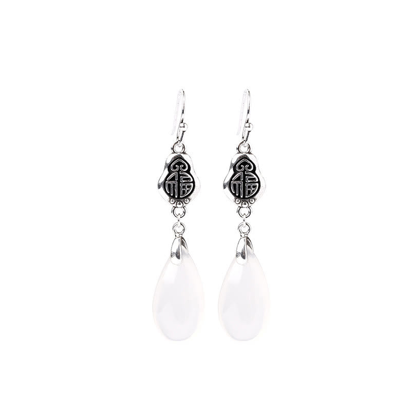52mm Chalcedony Fu Character Positive Harmony Spiritual Earrings