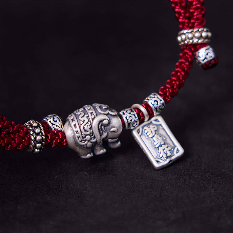 925 Sterling Silver Elephant Protection Amulet Bracelet