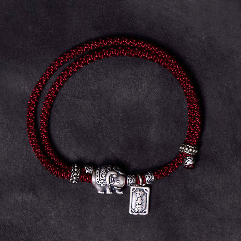 925 Sterling Silver Elephant Protection Amulet Bracelet