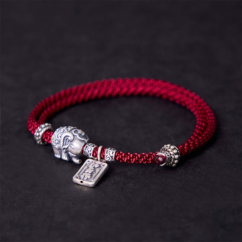 925 Sterling Silver Elephant Protection Amulet Bracelet