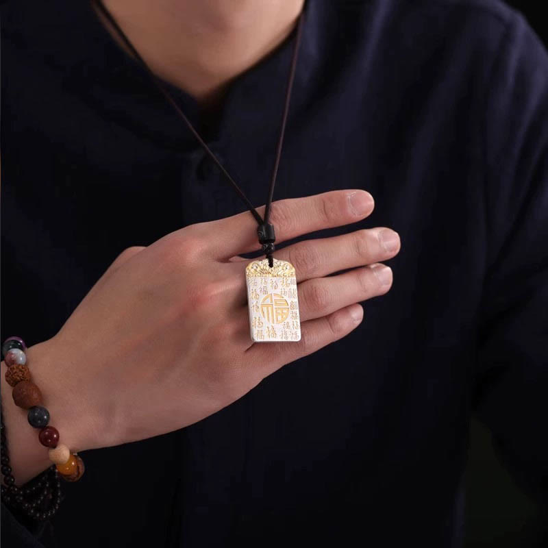 Spirituelle Halskette mit versilbertem Kupfer-Fu-Charakter für Glück