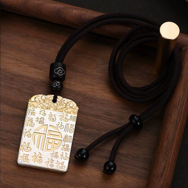 Silver Plated Copper Fu Character Spiritual Necklace for Luck