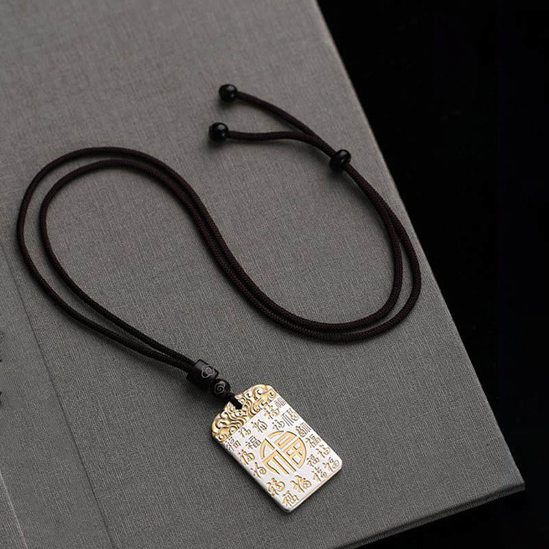 Spirituelle Halskette mit versilbertem Kupfer-Fu-Charakter für Glück