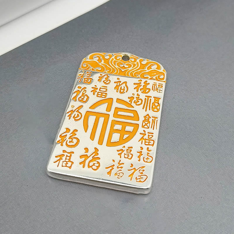 Spirituelle Halskette mit versilbertem Kupfer-Fu-Charakter für Glück