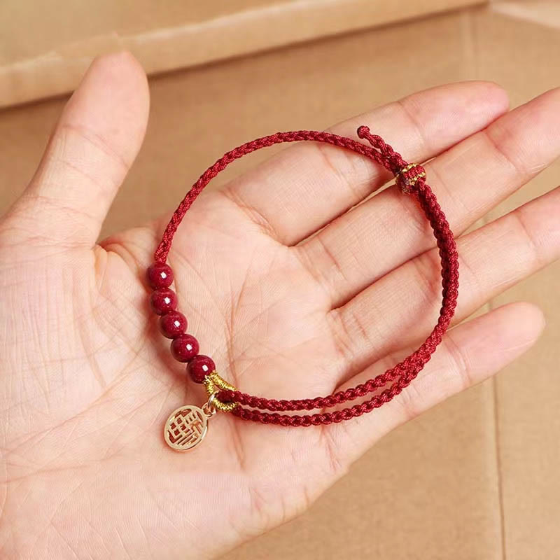 Cinnabar Fu Character Blessing Bracelet With Red String