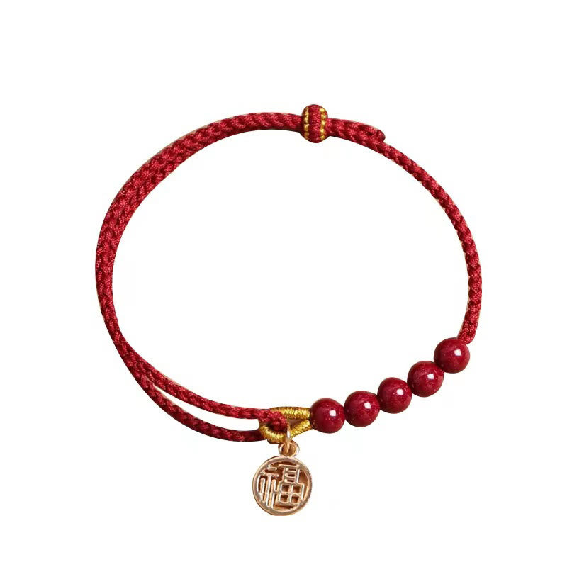 Cinnabar Fu Character Blessing Bracelet With Red String