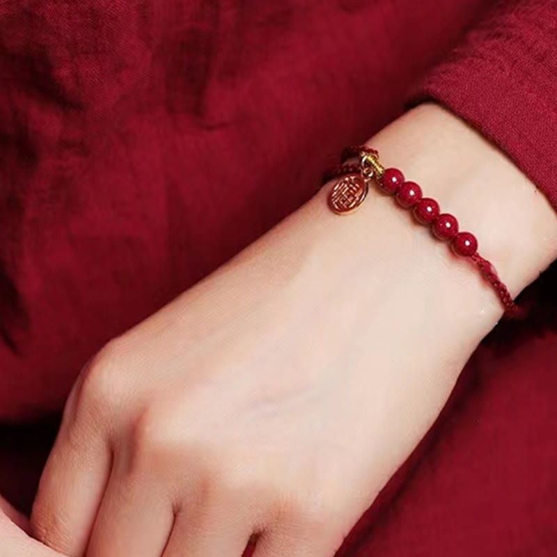 Cinnabar Fu Character Blessing Bracelet With Red String