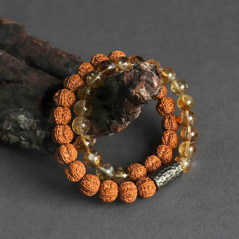 Citrine Sandalwood Double Wrap Protection Bracelet