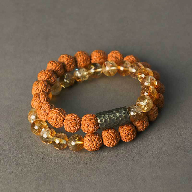 Citrine Sandalwood Double Wrap Protection Bracelet
