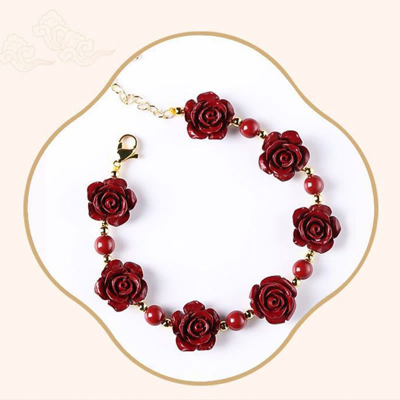 Cinnabar Bracelet with Red Rose | Protection & Blessing