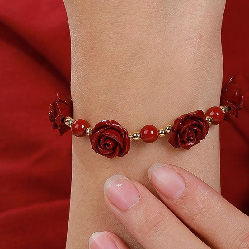 Cinnabar Bracelet with Red Rose | Protection & Blessing
