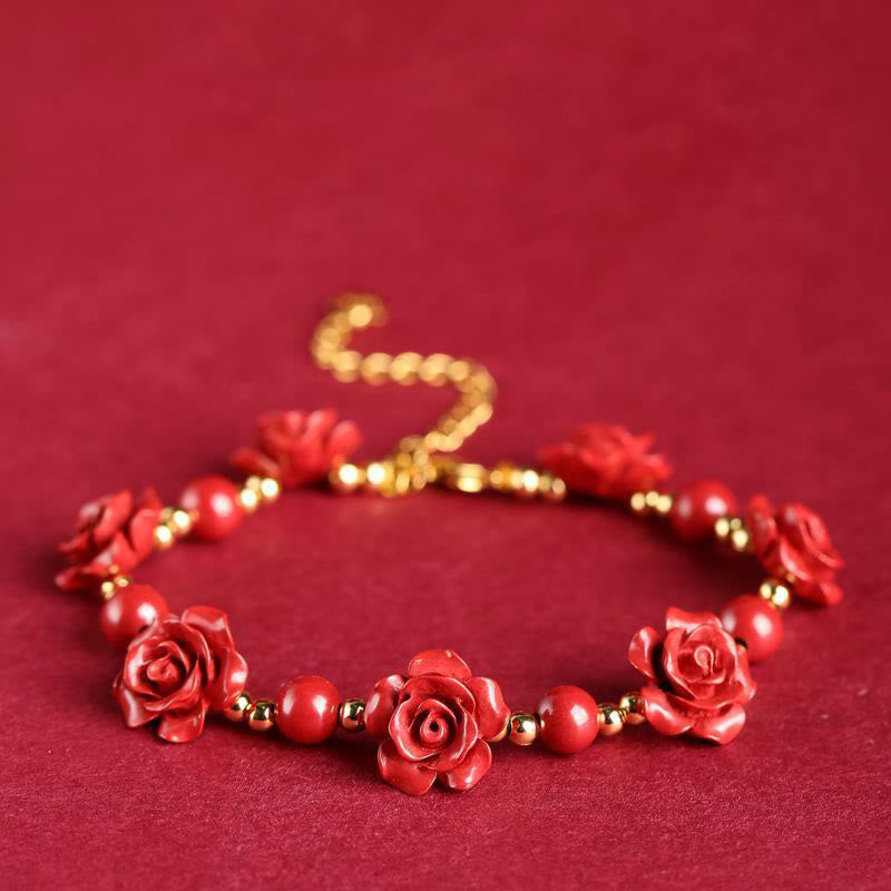 Cinnabar Bracelet with Red Rose | Protection & Blessing