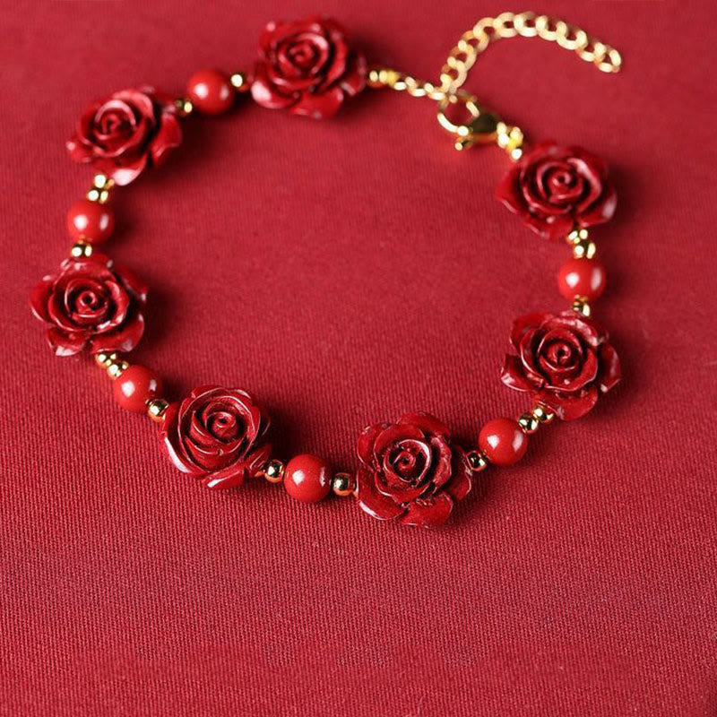 Cinnabar Bracelet with Red Rose | Protection & Blessing