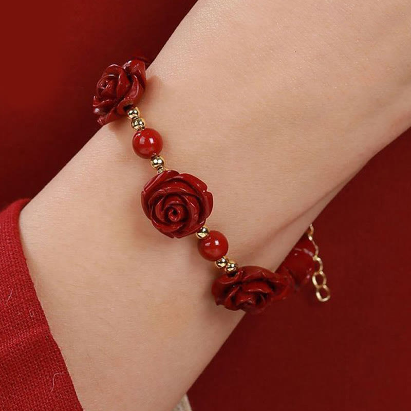 Cinnabar Bracelet with Red Rose | Protection & Blessing