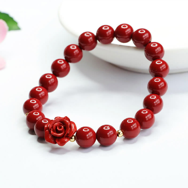 8mm Cinnabar Rose Calm Bracelet for Emotional Balance