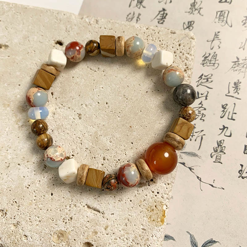 Red Agate Shoushan Stone White Turquoise Calm Blessing Bracelet