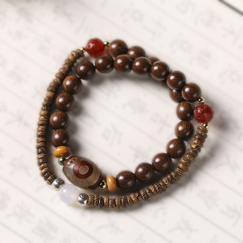 8mm Ebony Sandalwood Dzi Bead Balance and Calm Bracelet