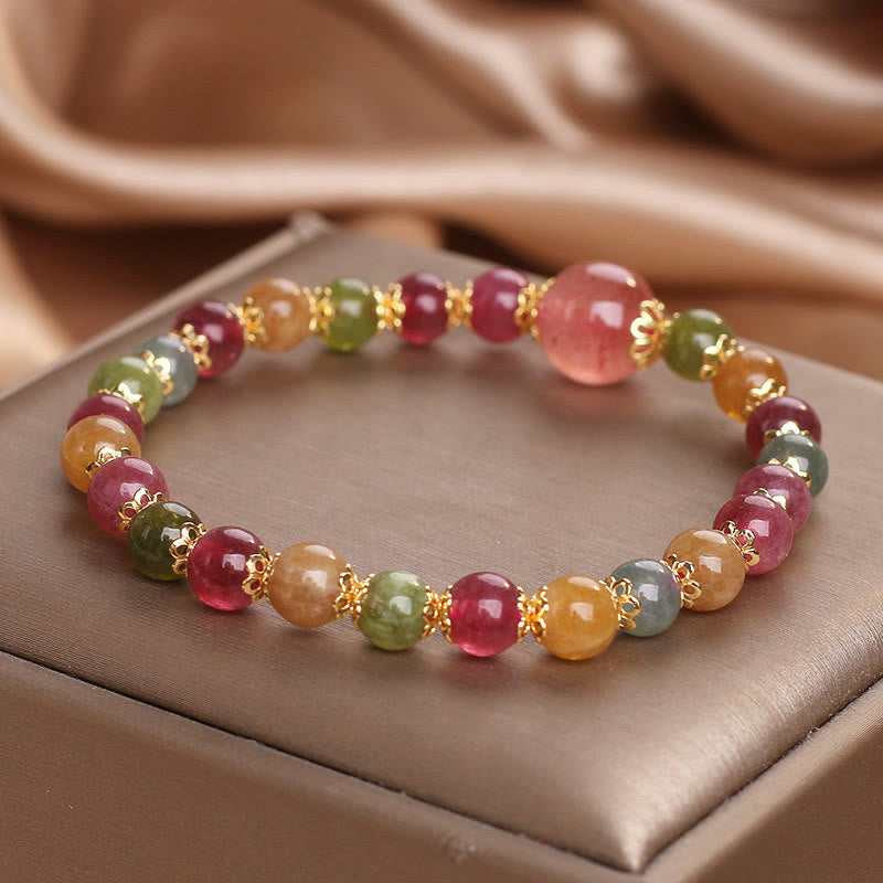 Tourmaline Strawberry Quartz Wisdom Bracelet for Spiritual Clarity
